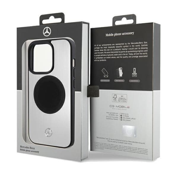 Mercedes iPhone 15 Pro Max Mobilskal MagSafe Läder & Alu - Silver