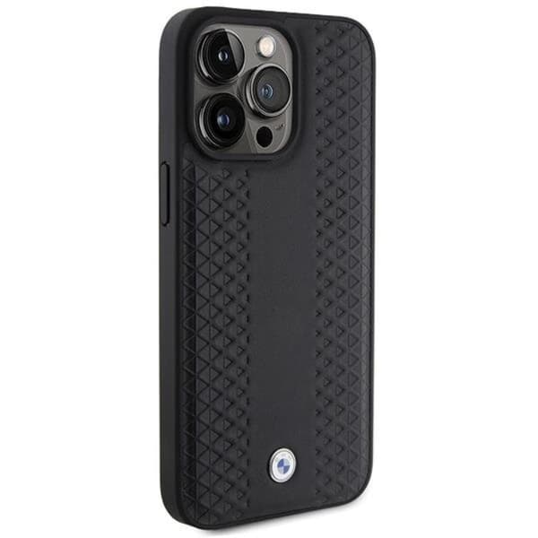 BMW iPhone 15 Pro Max Mobilskal Läder Diamond Pattern - Svart
