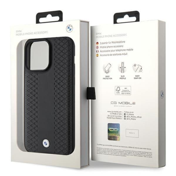 BMW iPhone 15 Pro Max Mobilskal Läder Diamond Pattern - Svart
