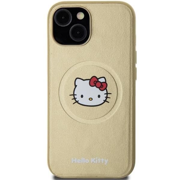 Hello Kitty iPhone 15 Mobilskal Magsafe Läder Kitty Head - Guld
