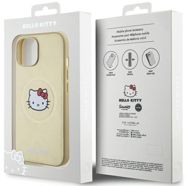 Hello Kitty iPhone 15 Mobilskal Magsafe Läder Kitty Head - Guld