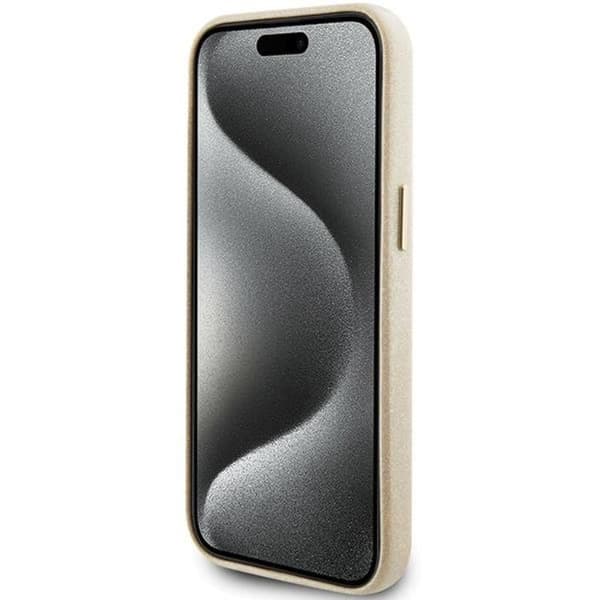 Guess iPhone 15 Mobilskal Glitter Glossy Script - Guld