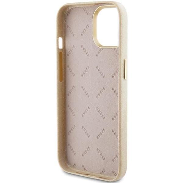 Guess iPhone 15 Mobilskal Glitter Glossy Script - Guld