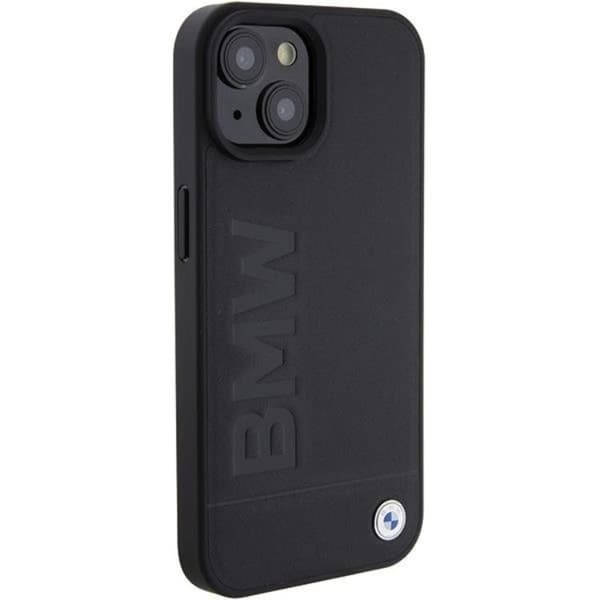 BMW iPhone 15 Plus Mobilskal Läder Hot Stamp - Svart