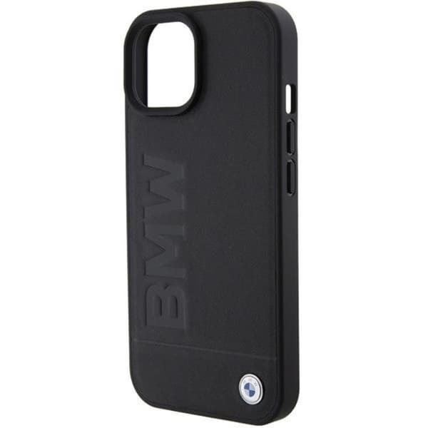 BMW iPhone 15 Plus Mobilskal Läder Hot Stamp - Svart