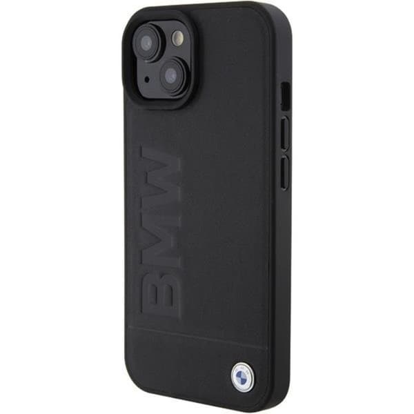 BMW iPhone 15 Plus Mobilskal Läder Hot Stamp - Svart