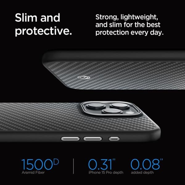 Spigen iPhone 15 Pro Mobilskal Magsafe Enzo Aramid - Svart