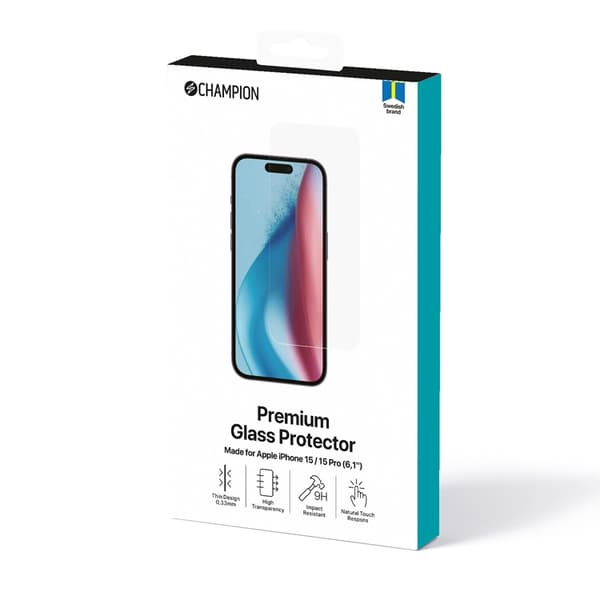 CHAMPION iPhone 15 Härdat Glas Skärmskydd