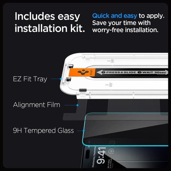 Spigen iPhone 15/16 Härdat Glas Skärmskydd Privacy