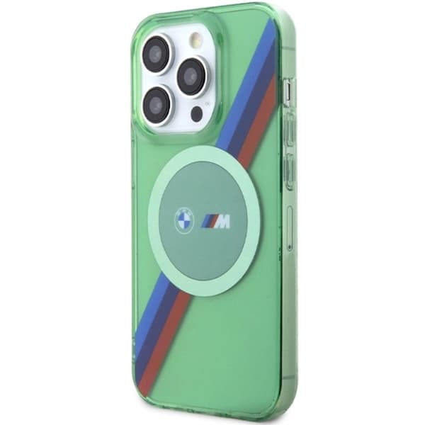 BMW iPhone 15 Pro Mobilskal Magsafe M Tricolor Stripes - Grön