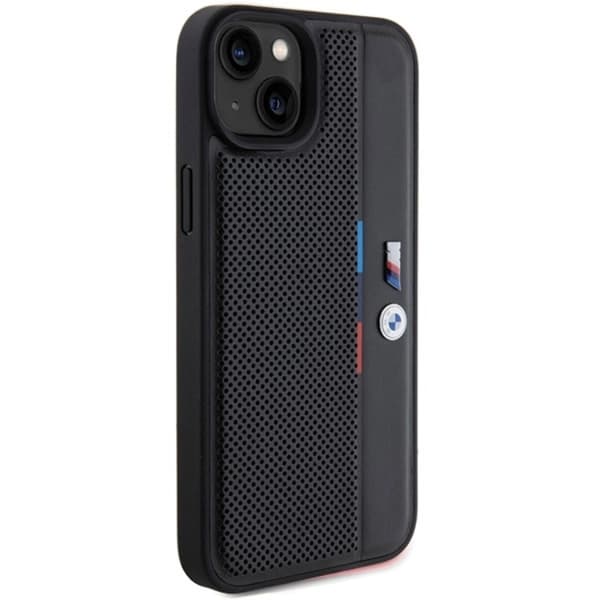 BMW iPhone 15/14 Plus Mobilskal Perforated Tricolor Line - Svart
