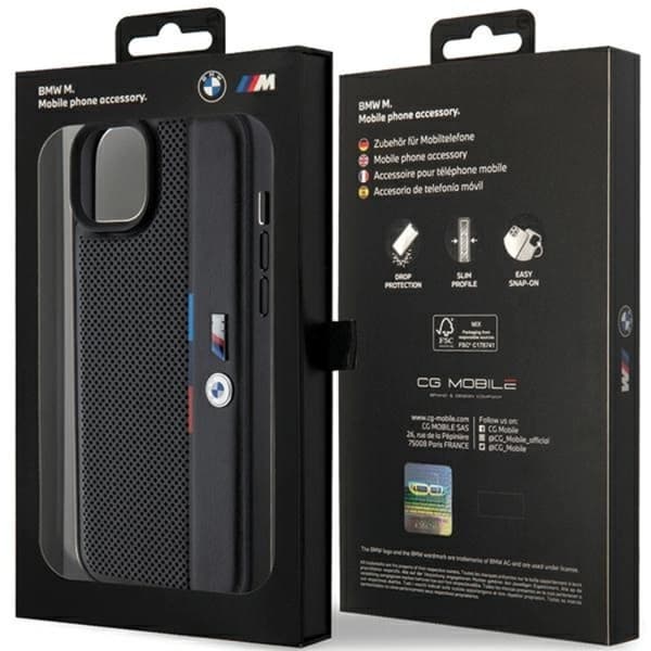 BMW iPhone 15/14 Plus Mobilskal Perforated Tricolor Line - Svart