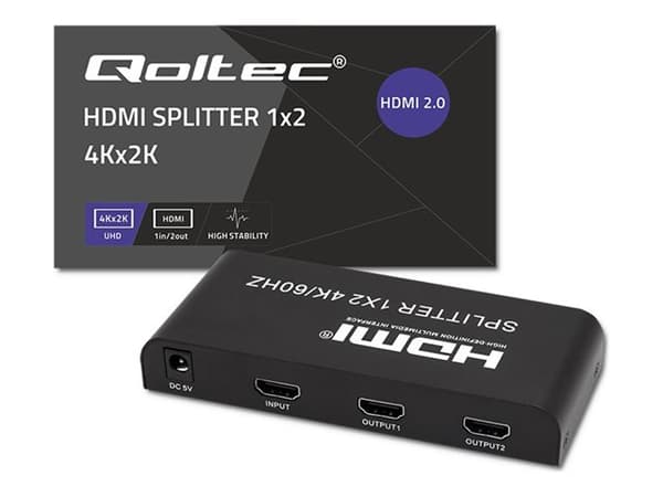 Qoltec - Video/lyd-splitter - active, high stability - 2 x HDMI - stasjonær - DC