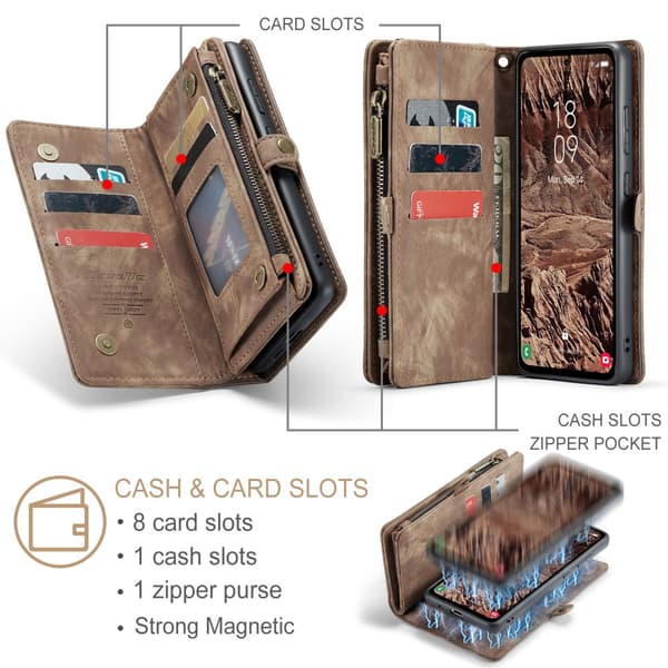CaseMe Multi-Slot 2 i 1 Plånboksfodral Samsung Galaxy A55 Brun