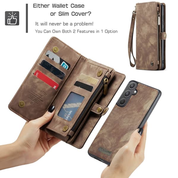 CaseMe Multi-Slot 2 i 1 Plånboksfodral Samsung Galaxy A55 Brun