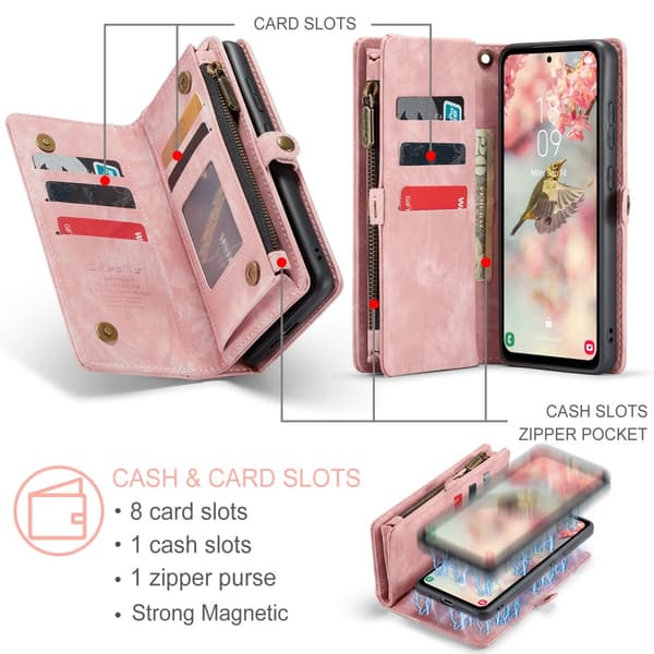 CaseMe Multi-Slot 2 i 1 Plånboksfodral Samsung Galaxy A55 Rosa