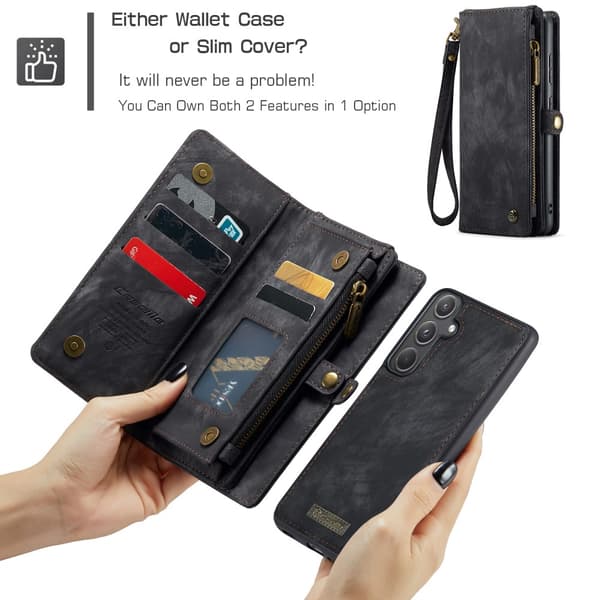 CaseMe Multi-Slot 2 i 1 Plånboksfodral Samsung Galaxy A55 Svart