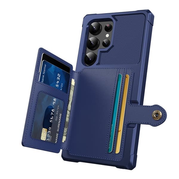 Samsung Galaxy S24 Ultra - Elegant Plånboksfodral Läder i Snygga Färgval Marinblå