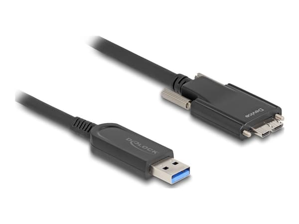 Delock - USB-kabel - USB typ A (hane) till Micro-USB typ B (hane) skruvbar - USB 2.0 - 900 mA - 5 m - upp till 10 Gbps dataöverföringshastighet, Acti
