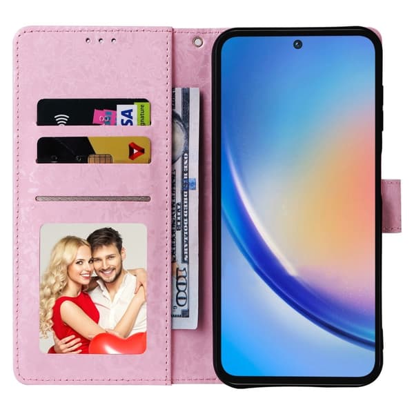 Samsung Galaxy A35 5G -nahkakotelo RFID-esto korttipaikoilla Puhelimen suojus - Kukka