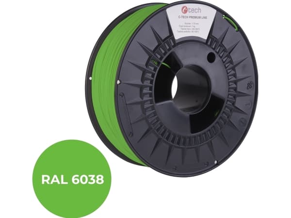 C-Tech C-TECH Tisková struna (filament) PREMIUM LINE, ASA, luminiscenční zelená, RAL6038, 1,75mm, 1kg