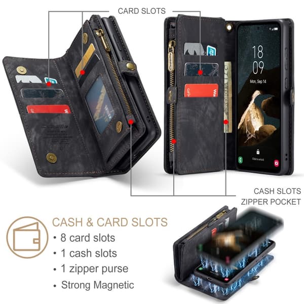 För Samsung Galaxy A55 5G Caseme Retro plånboksfodral - Svart