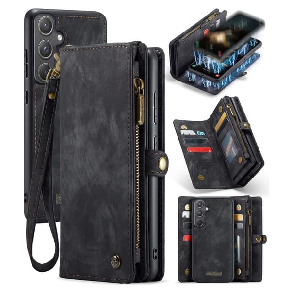 För Samsung Galaxy A55 5G Caseme Retro plånboksfodral - Svart