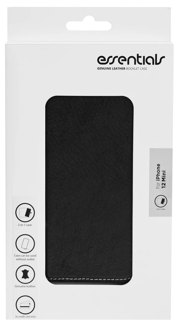 Essentials iPhone 12 mini läderplånbok, avtagbar, svart