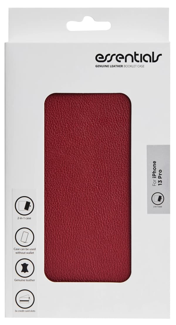 Essentials iPhone 13 Pro läderplånbok, avtagbar, röd