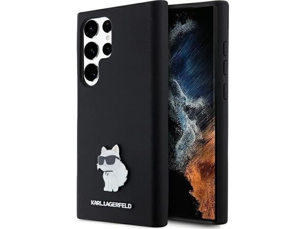 Dėklas Karl Lagerfeld KLHCS24LSMHCNPK KLHCS24LSMHCNPK S24 Ultra S928 juoda/juodas kovakotelo Silikoni Choupette metalli Pin