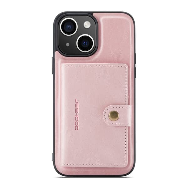 iPhone 15- Läderplånboksfodral med magnetiskt hållare