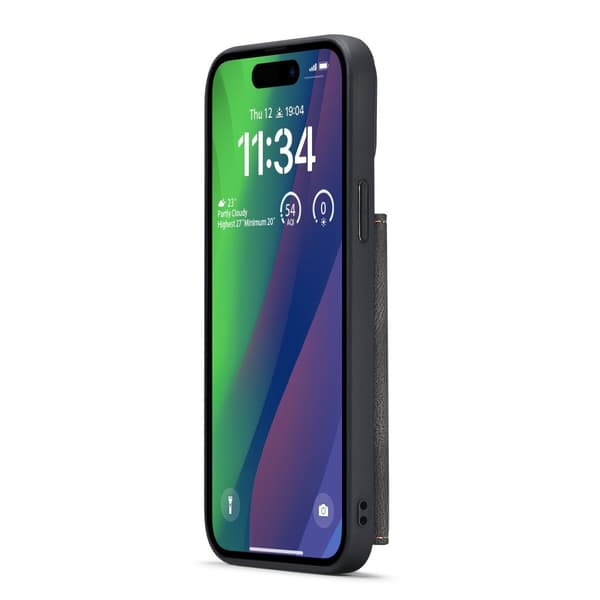 iPhone 15- Läderplånboksfodral med magnetiskt hållare