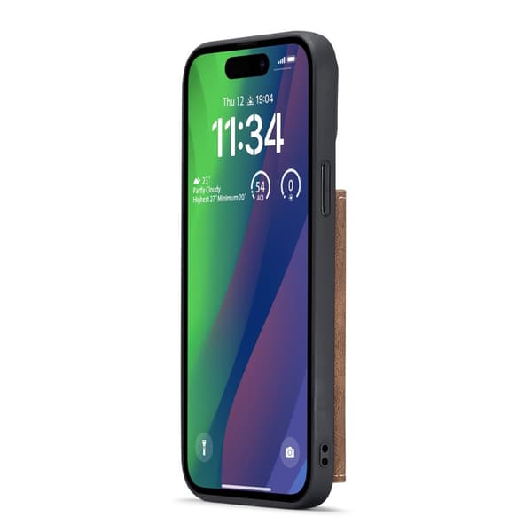iPhone 15- Läderplånboksfodral med magnetiskt hållare