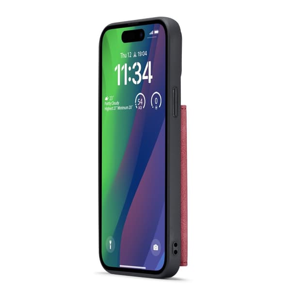 iPhone 15- Läderplånboksfodral med magnetiskt hållare