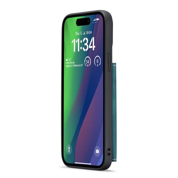 iPhone 15- Läderplånboksfodral med magnetiskt hållare