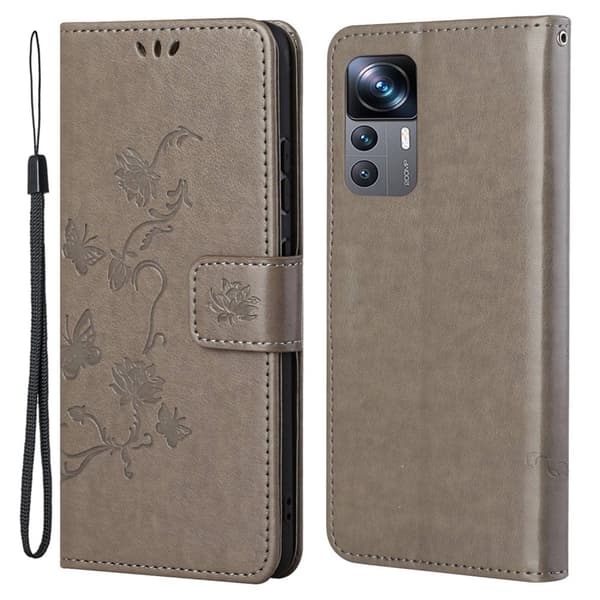 Läderfodral Fjärilar Xiaomi 12T Grå