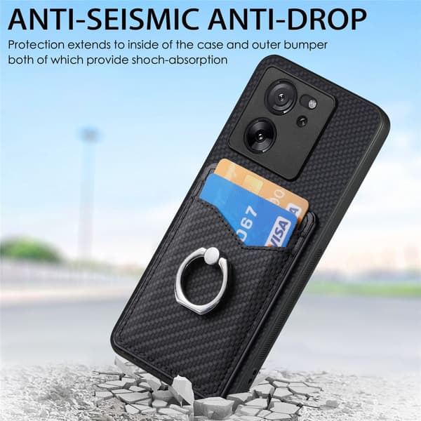 Skal Xiaomi 13T Pro Kortfack + Ring Kolfibertextur