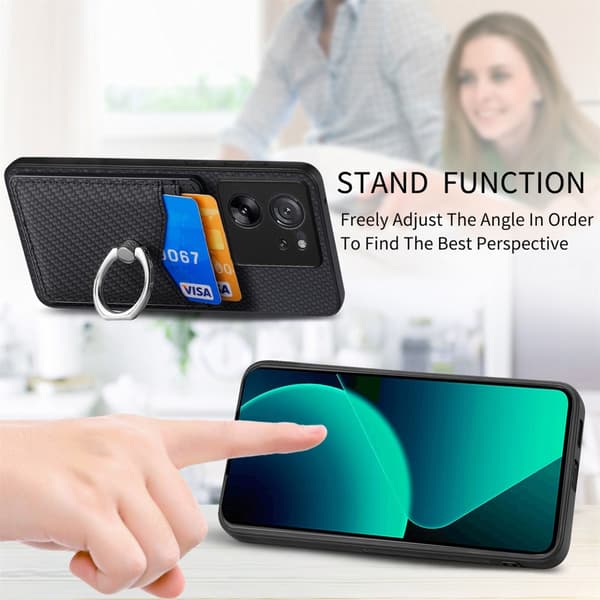Skal Xiaomi 13T Pro Kortfack + Ring Kolfibertextur