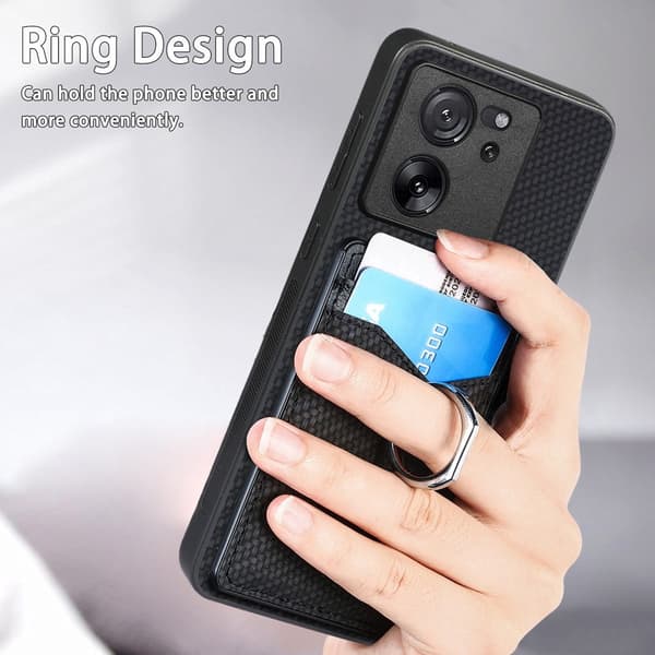 Skal Xiaomi 13T Pro Kortfack + Ring Kolfibertextur