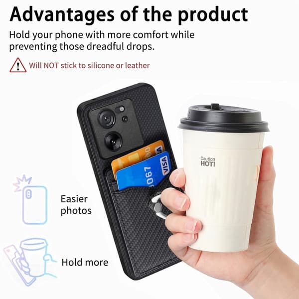 Skal Xiaomi 13T Pro Kortfack + Ring Kolfibertextur
