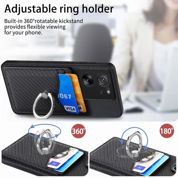 Skal Xiaomi 13T Pro Kortfack + Ring Kolfibertextur