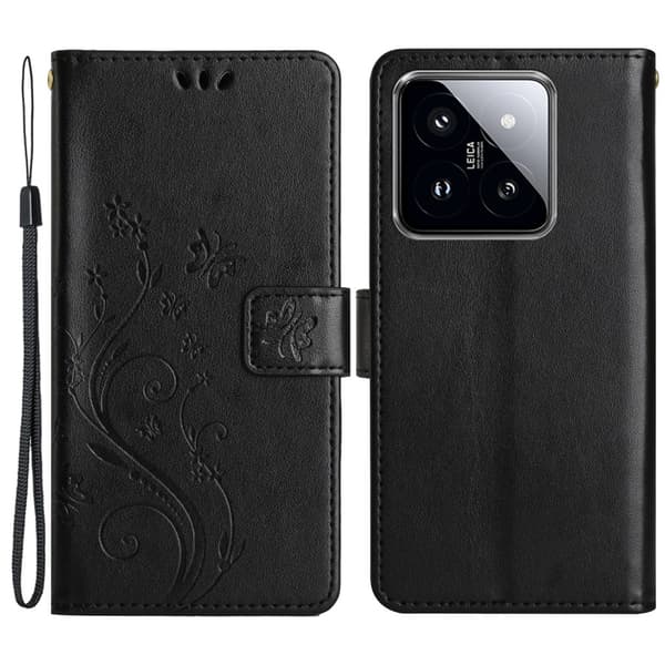 Läderfodral Fjärilar Xiaomi 14 Svart