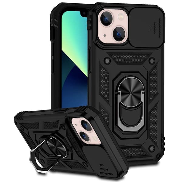 Hybridskal iPhone 13 Ring + Kameraskydd Svart