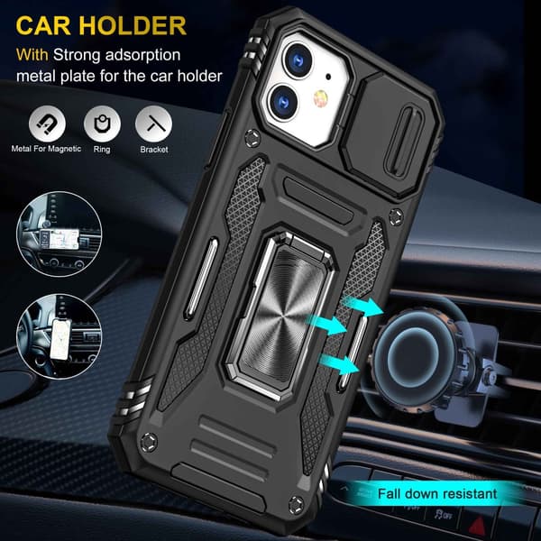 Hybridskal iPhone 11 Ring + Kameraskydd Svart