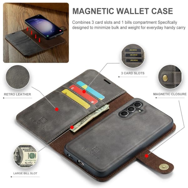 DG.MING 2-in-1 Magnet Wallet Samsung Galaxy A55 Brown