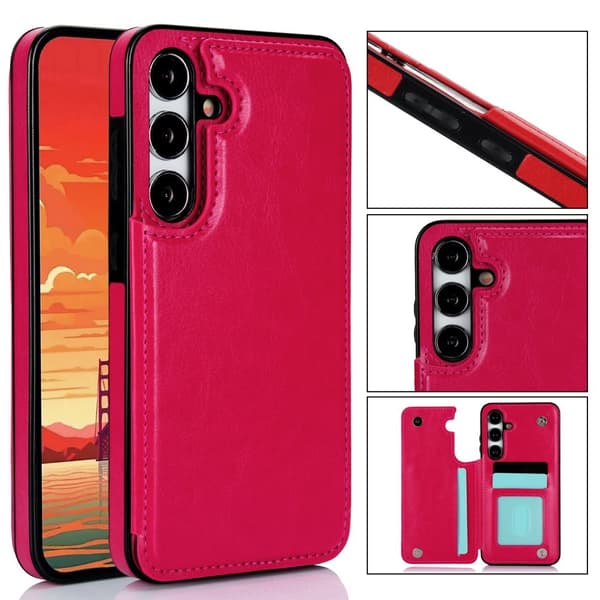 Samsung Galaxy S24 PLUS - Stilrent Skal med Plånbok/Kortfack Hot Pink