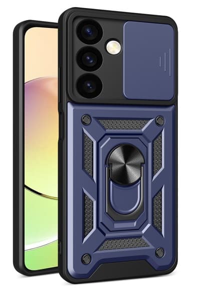 Samsung Galaxy S24 Skal - Mörkblå Med Linsskydd samt ställfunktion