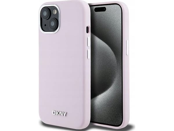 DKNY DKHMP15SSMCHLP iPhone 15 / 14 / 13 6.1" Rosa/rosa hardt deksel flytende silikon Liten metalllogo MagSafe