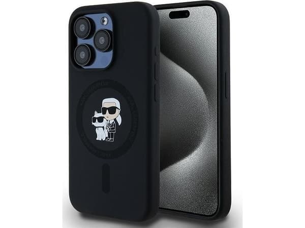 Karl Lagerfeld KLHMP15LSCMKCRHK iPhone 15 Pro 6.1" musta/musta kova kotelo Silikoni Karl &amp; Choupette MagSafe silikoni