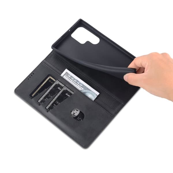 S24 Ultra - Magnetisk PU-läder + Mjuk TPU-korthållare Stativfodral